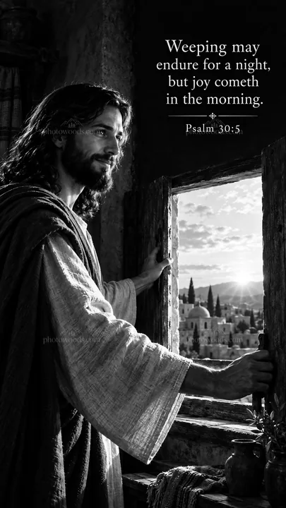 Jesus Christ comforting with hope as dawn breaks - AI-generated stock image