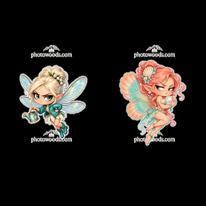 Two cartoon fairies display differing attitudes - AI-generated stock image