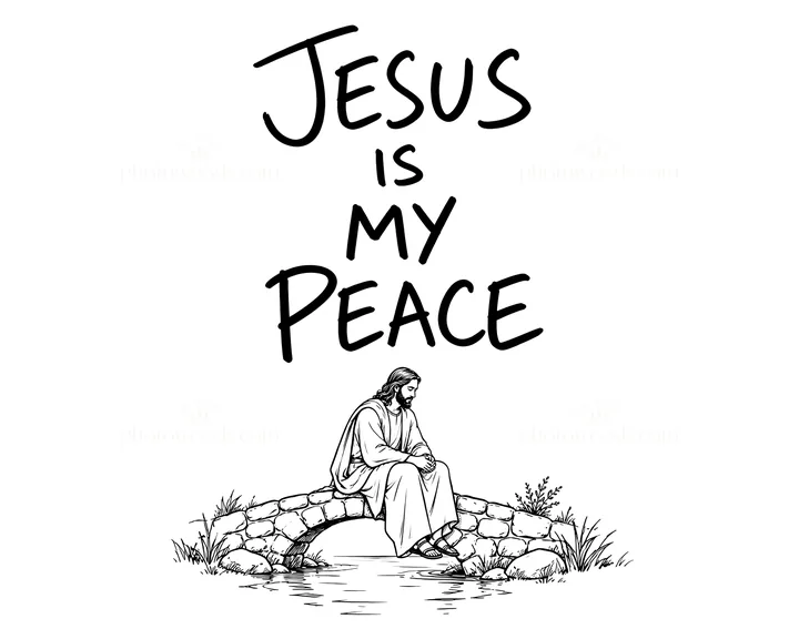 Jesus Christ sitting on a bridge, sharing peace - AI-generated stock image
