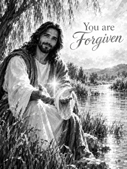Jesus Christ offering forgiveness by the river - AI-generated stock image