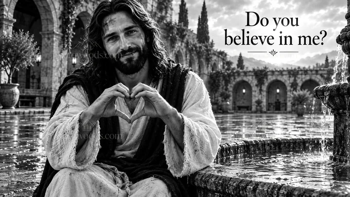 Jesus Christ forming a heart shape with his hands - AI-generated stock image