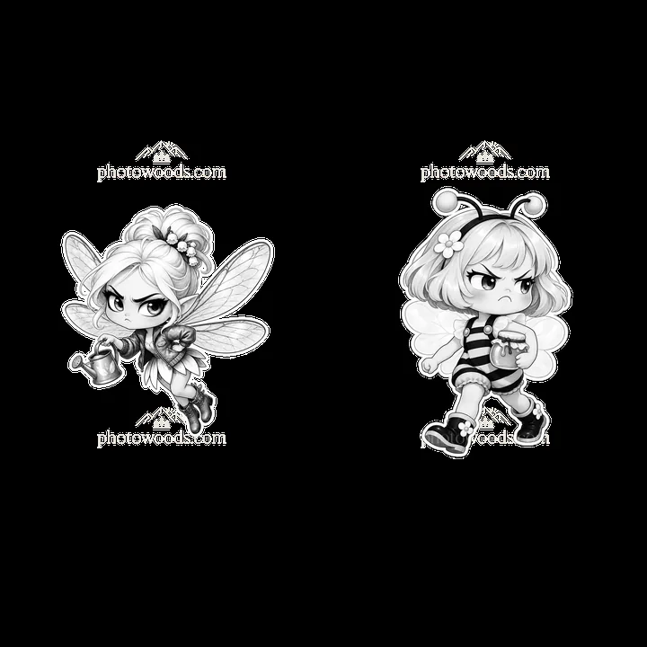 Kawaii grumpy fairy characters with accessories and expressions - AI-generated stock image