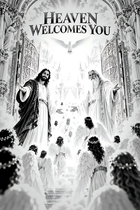 Heaven welcomes you to a bright celestial gathering - AI-generated stock image