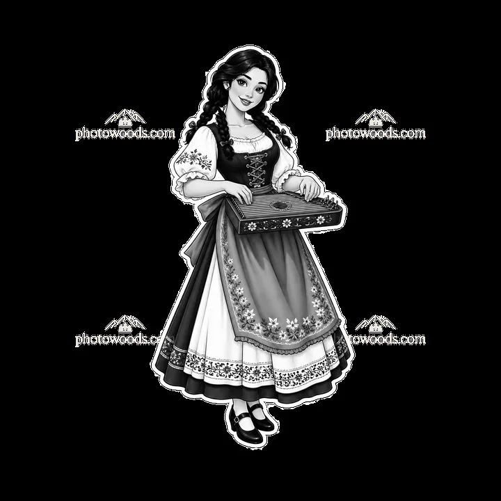 Woman playing a traditional instrument in folk dress - AI-generated stock image