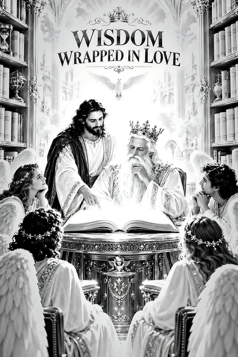 Wisdom wrapped in love in a gathering with angels - AI-generated stock image