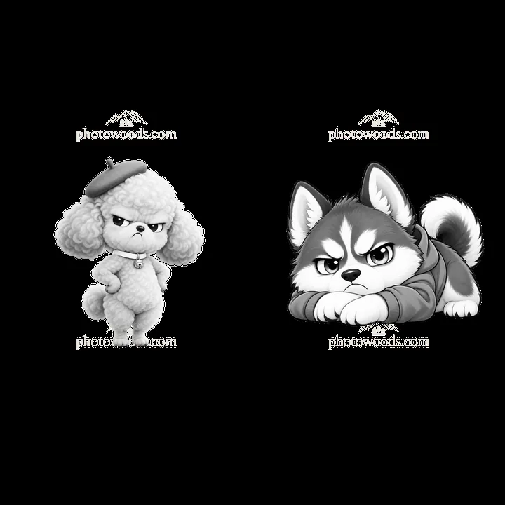 Kawaii grumpy dog sticker pair with unique expressions - AI-generated stock image