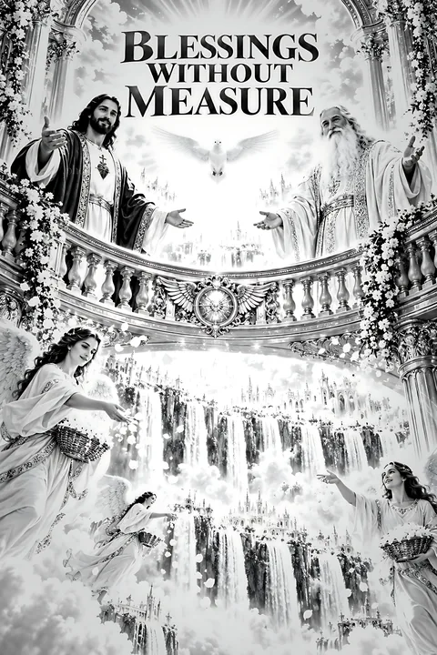 Blessings without measure with angelic figures in background - AI-generated stock image