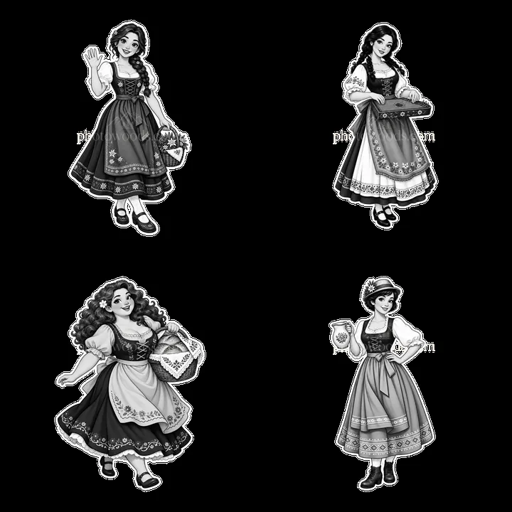 Women in traditional folk dress with various accessories - AI-generated stock image