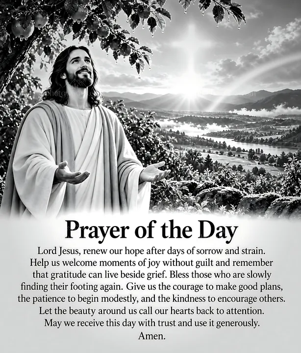 Prayer of the day with a man in nature - AI-generated stock image
