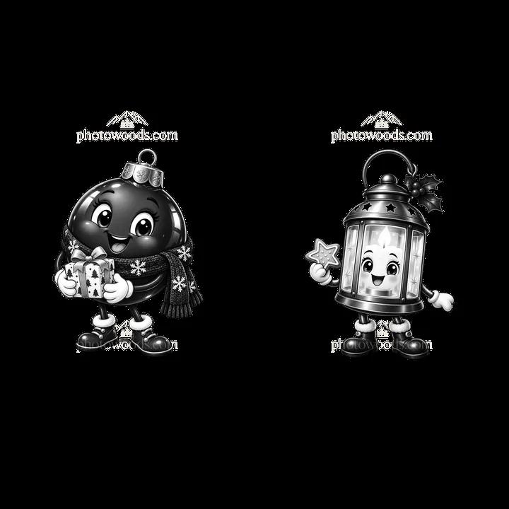 Cartoon Christmas ornament and lantern holding gifts - AI-generated stock image