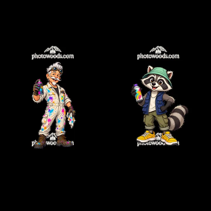 Cool graffiti sprayer characters with spray paint cans - AI-generated stock image