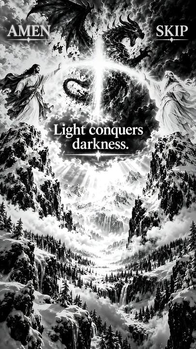 Jesus Christ conquering darkness in a mystical landscape - AI-generated stock image