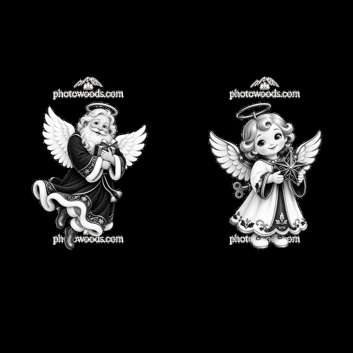 Christmas angel duo playing music and holding star - AI-generated stock image