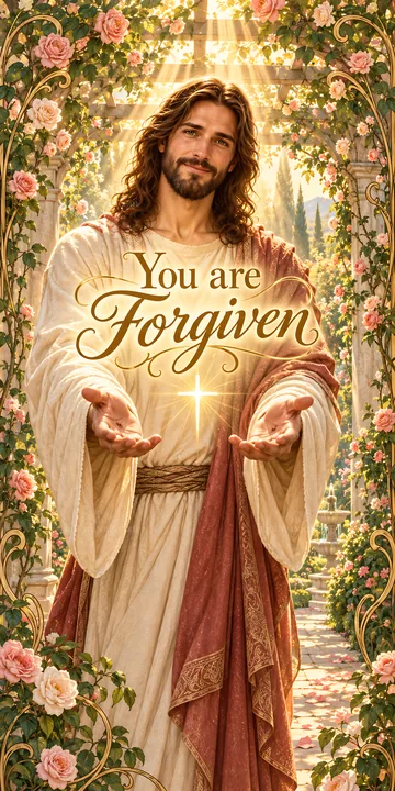 Jesus Christ offering forgiveness with open hands - AI-generated stock image