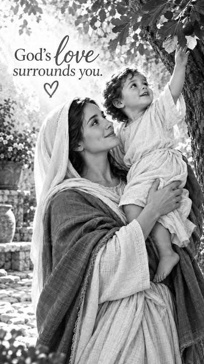 Jesus Christ shares love and joy with a child - AI-generated stock image