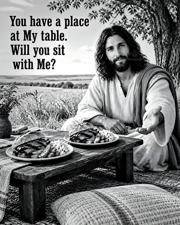 Invitation to a meal in the prairie setting - AI-generated stock image