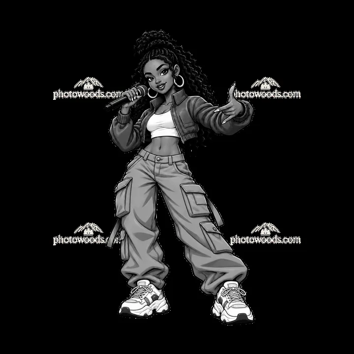 Hip-hop artist rapping with a microphone and confident pose - AI-generated stock image